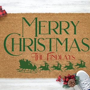Merry Christmas Doormat, Custom Christmas Doormat, Christmas Welcome Mat, Christmas Door Mat, Family Name Doormat, Holiday Doormat- Item 153