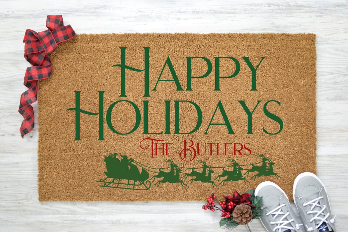 Happy Holidays Doormat Custom Christmas Doormat Christmas Etsy New
