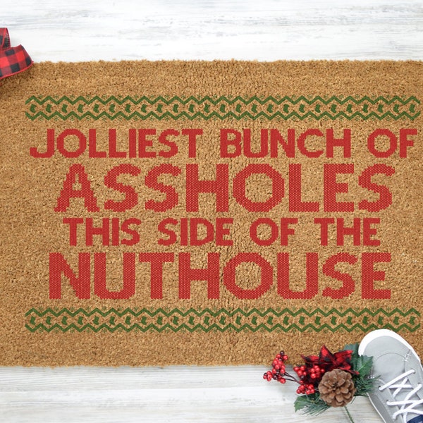 Jolliest Bunch of Assholes, Christmas Vacation Doormat, Christmas Welcome Mat, Funny Christmas Doormat, Welcome Mat, Coir Mat - Item 2717