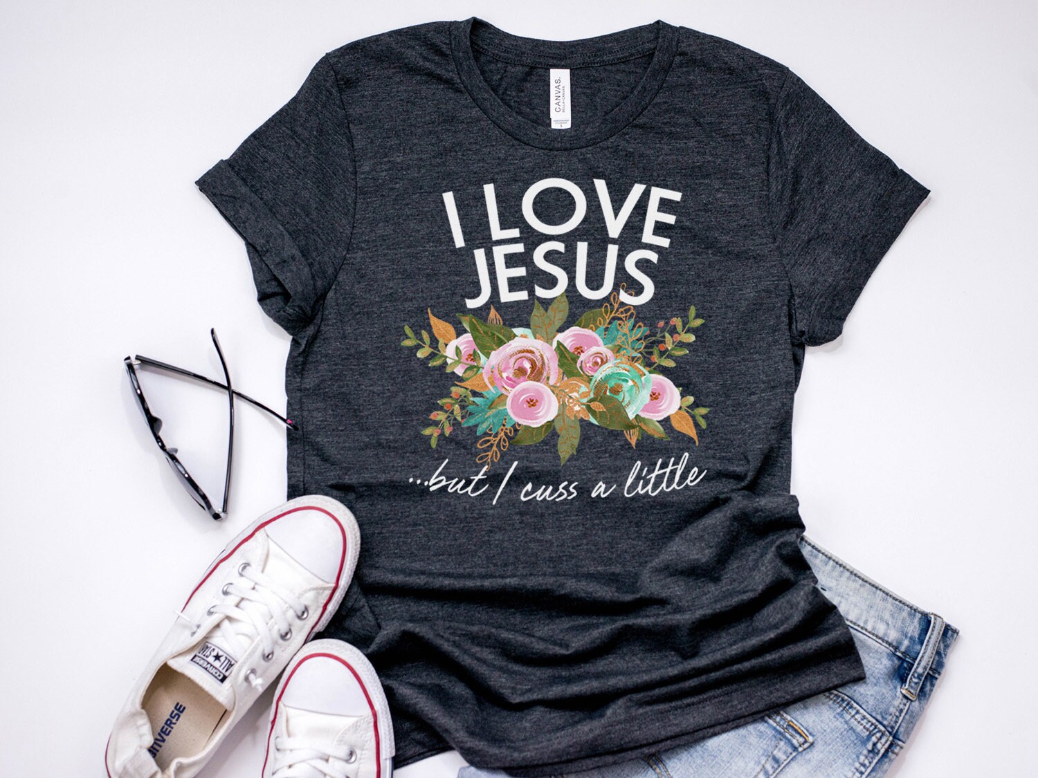Womens Christian Shirt I Love Jesus but I Cuss a Little | Etsy