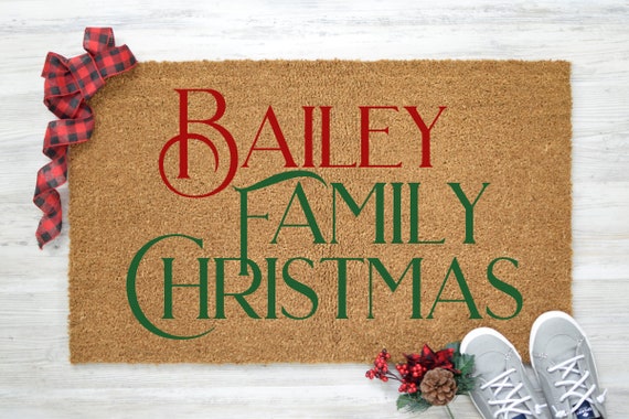 Family Christmas Doormat, Holiday Doormat, Custom Last Name Doormat, Christmas Welcome Mat, Coir Doormat, Outdoor Mat, Outdoor Rug- Item 151