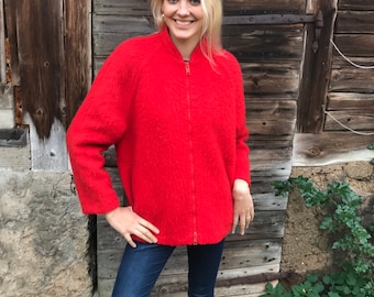 Red Wool Jacket Womens Winter Coat Warm Coat  Red  Winter Coat Wool Blend Winter Coat Size Large Winter Pea Coat