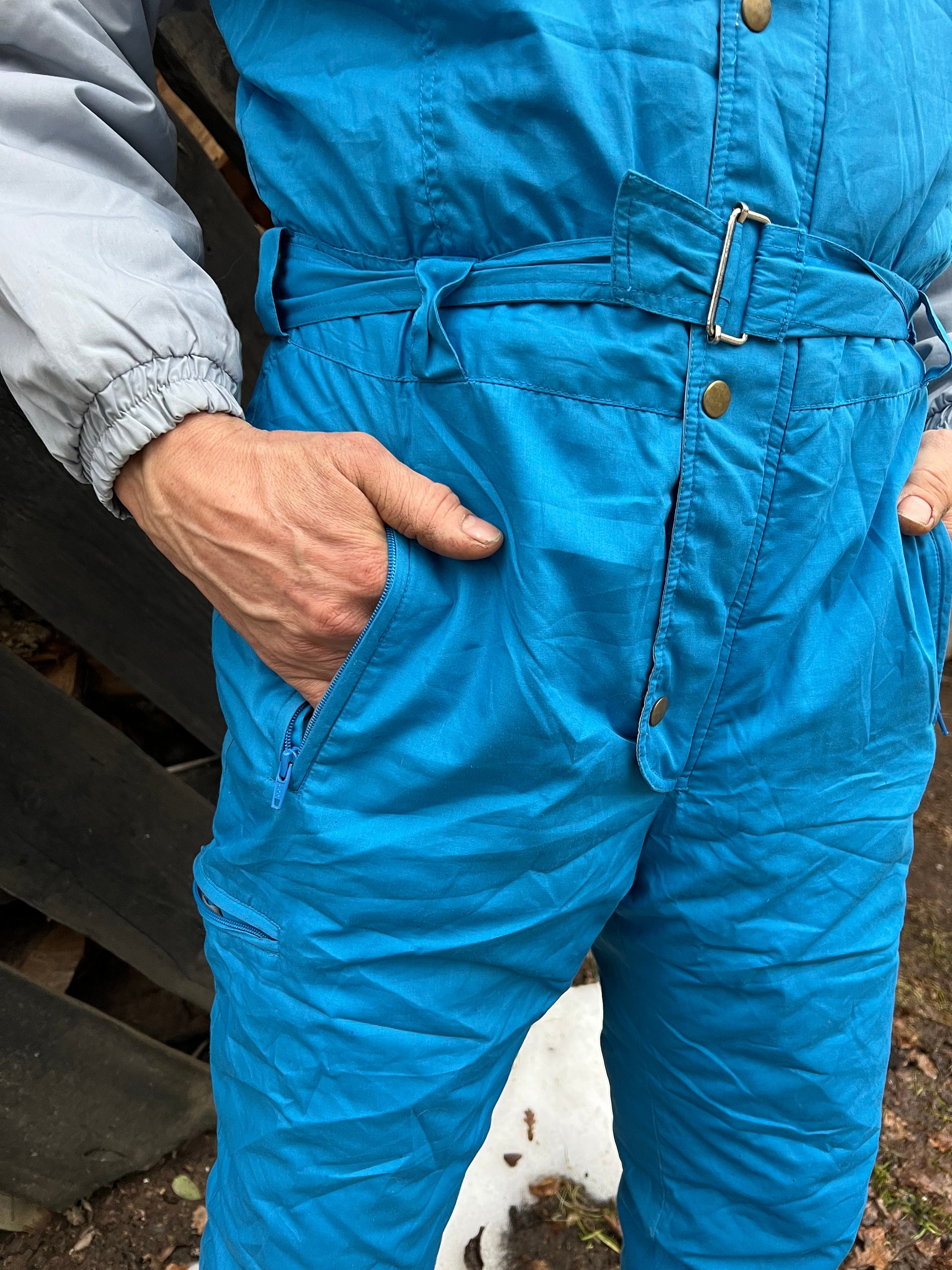 Vintage Mens Ski Suit Blue One Piece Jumpsuit Retro Snowsuit