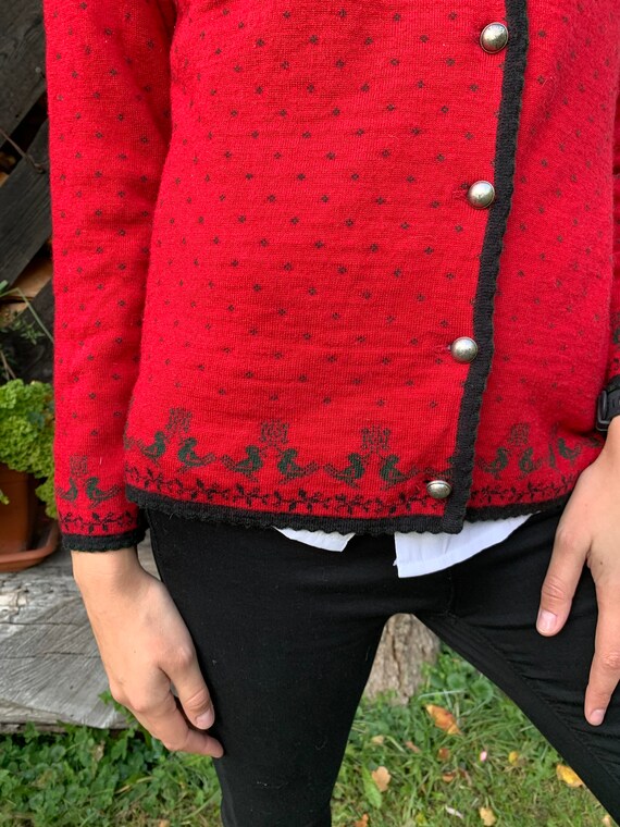 Vintage Knitted Austrian Cardigan SchurWool Red C… - image 5