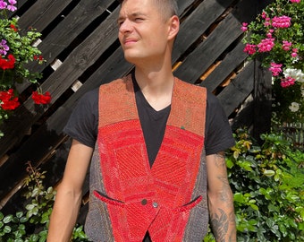 Embroidered Men Vest Striped Boho Men Vest HipsterWaistcoat Steampunk Vest Party Wear Gift for Him Medium Size