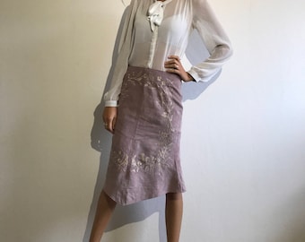 Light Purple Velvet Midi Embroidered Skirt High Waist Velvet Peach Skirt Medium Size Elegant Office Skirt