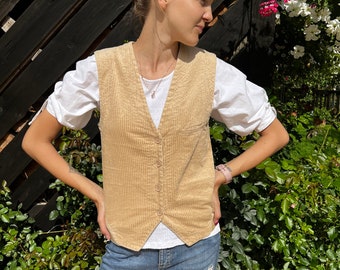 Vintage Women's Everyday Corduroy Vest Vintage Brown Button Vest Medium Size Cotton Waistcoat Brown Corduroy Vest