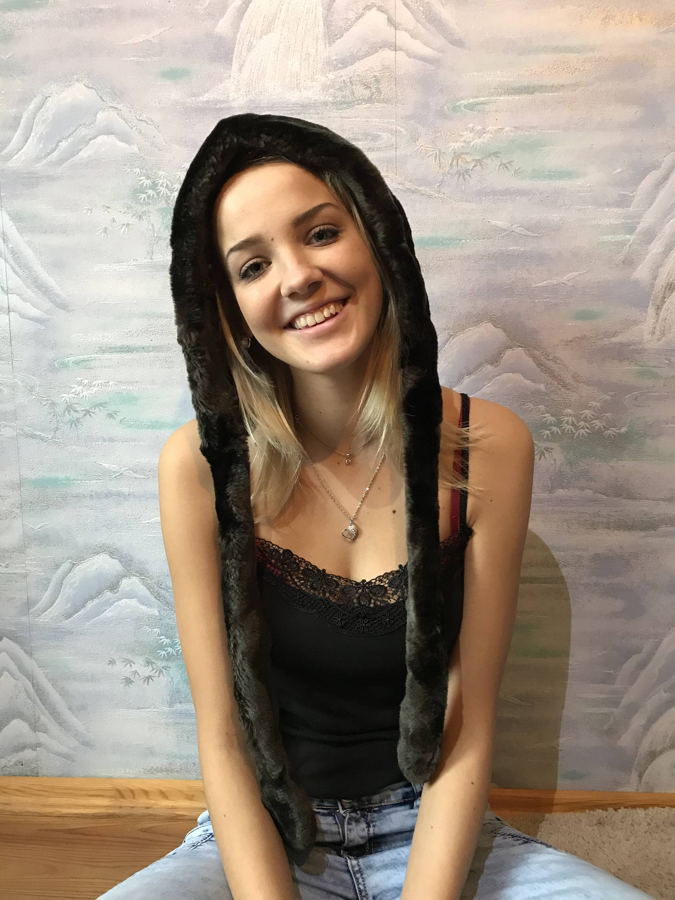 Vintage Brown Long Fur Hat Made in Italy Genuine Soft Fluffy Pom Pom Warm‎ 70s 1970s shearling fur winter hat with pom pom ties. leather  main image 3