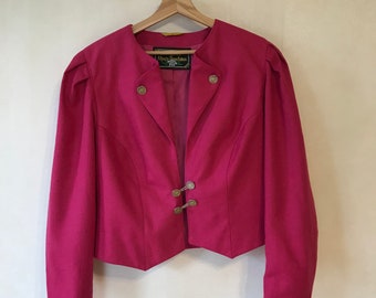 Pink Women Jacket Trachten Blazer Pink Loden Jacket Wool Cotton Bawarian Jacket Austria Tyrolean Cropped Dirndl Jacket Large Size