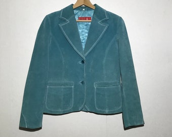 Sky Blue Suade Leather Jacket Women Blazer Leather Jacket Blue Women Blazer Fitted Jacket Office Wear Gift for Women Medium Size