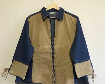 Camisa jeans ocidental vintage Courduroy Camisa jeans azul cowboy com areia marrom Courduroy camisa tamanho extra grande
