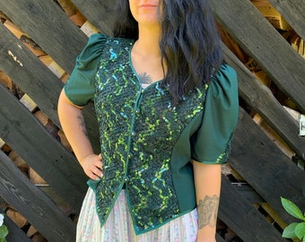 Bohemian Lace Blazer Moss Green Embroidered Lace Blazer Party Jacket Cardigan Medium Size