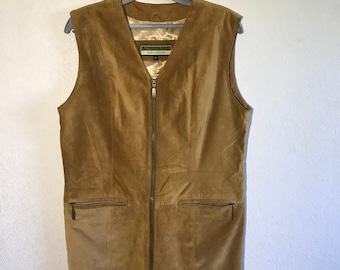 Real Suede Leather Vest Women Beige Brown Waistcoat Zipper Up Vest Real Genuine Leather Vest Size Medium to Large