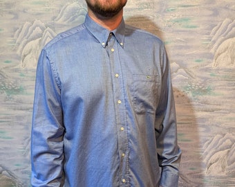 Lacoste Shirt Vintage Light Blue Shirt Men Button up Shirt Blue Dress Shirt Long Sleeve Shirt Formal Designer Shirt Large Size