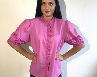 Pink Ruffle Blouse Short Sleeve Summer Blouse Women Comfortable Shirt Size Extra Large Blouse Pink Collar Ruffle Blouse