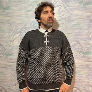 Knit Men Sweater Nordic Sweater Wool Viscose Sweater Knitted Pullover Sweater Hooks Closure Winter Ski Sweater Large to Extra Large Size