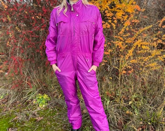 Vintage 80s Purple Ski Suit Womens One Piece Snowsuit Hipster Ski Suit Winter Wear Snow Gear Snowboard Suit Jumpsuit Medium to Large Size