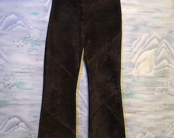 Brown Suede Leather Pants Womens High Waisted Genuine Leather Trousers Biker Leather Pants Rockstar Suede Leather Fetish Biker Pants Small