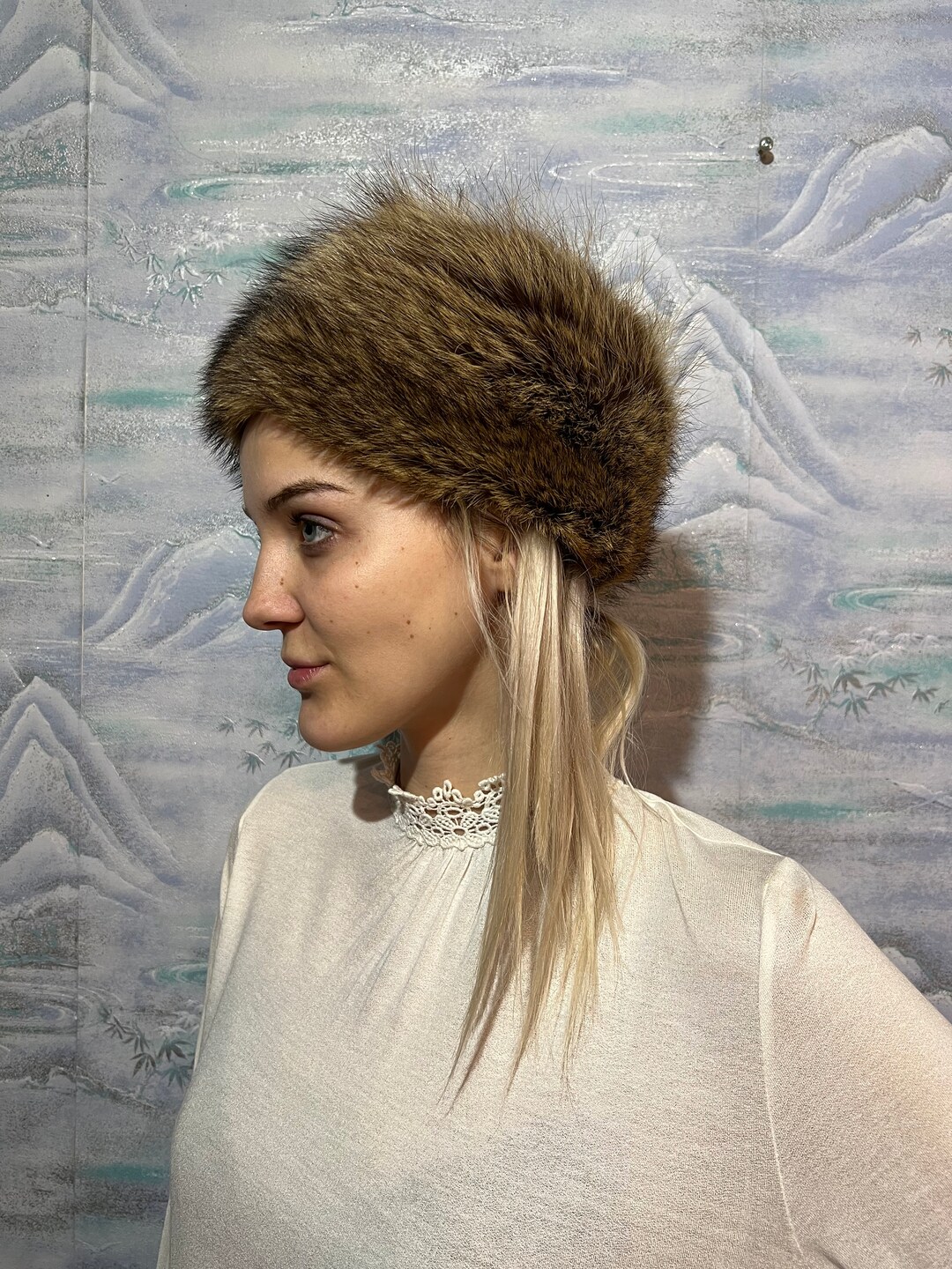 Soviet Rabbit Hat Women's Dyed Rabbit Hat Russian Fur Winter Hat Brown Elegant Hunting ...