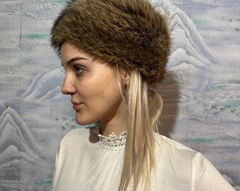 Women's Dyed Rabbit Hat Russian Fur Winter Hat Brown Elegant Hunting Hat Medium to Small Size