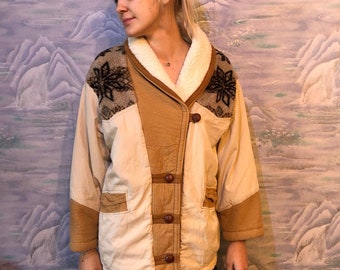 Vintage Women&#39;s Parka Jacket Beige Jacket Fuzzy Linning Jacket Medium to Large Size Comfortable Street Style Coat Hipster Oversize Jacket