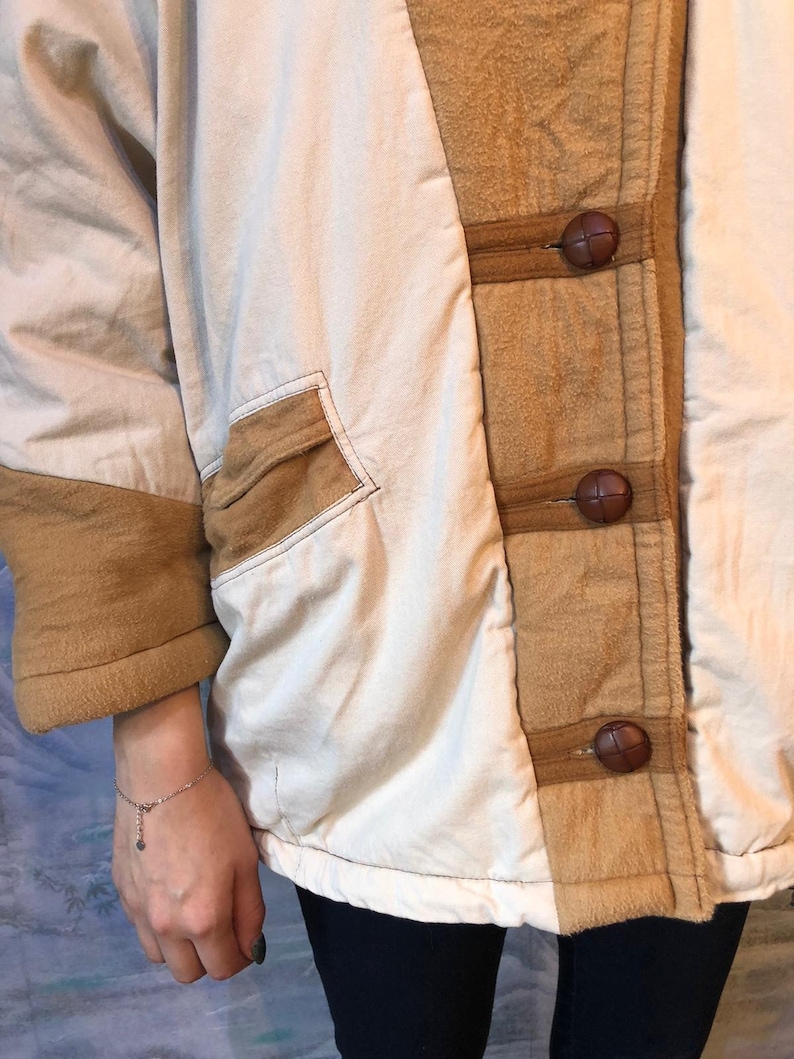 Vintage Women/'s Parka Jacket Beige Jacket Fuzzy Linning Jacket Medium to Large Size Comfortable Street Style Coat Hipster Oversize Jacket