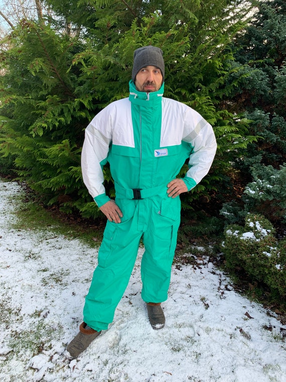 Mens Ski Suit Retro Min Green White Extra Large Si