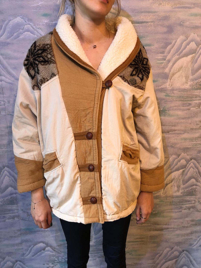 Vintage Women/'s Parka Jacket Beige Jacket Fuzzy Linning Jacket Medium to Large Size Comfortable Street Style Coat Hipster Oversize Jacket