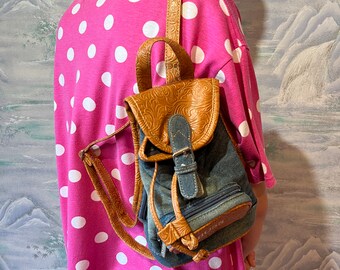 Vintage Denim Backpack Blue Jeans Backpack Fabric Backpack Vegan Friendly Backpack Blue Bag Handbag Boho Backpack Mini Backpack