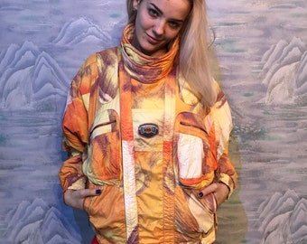 Vintage Unisex Windbreaker Lightweight Parka White Orange Hipster Jacket Sport Jacket Jogging Jacket Large Size Crop Jacket Emmegi Jacket