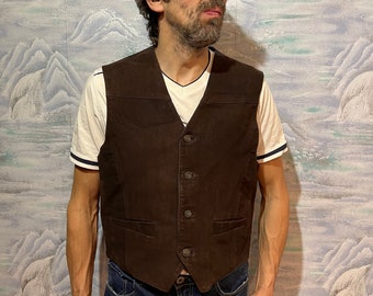 Vintage Mens Brown Genuine Leather Vest Extra Lage Size Waistcoat Classic Everyday Genuine Leather Vest Western Biker Rocker Waistcoat