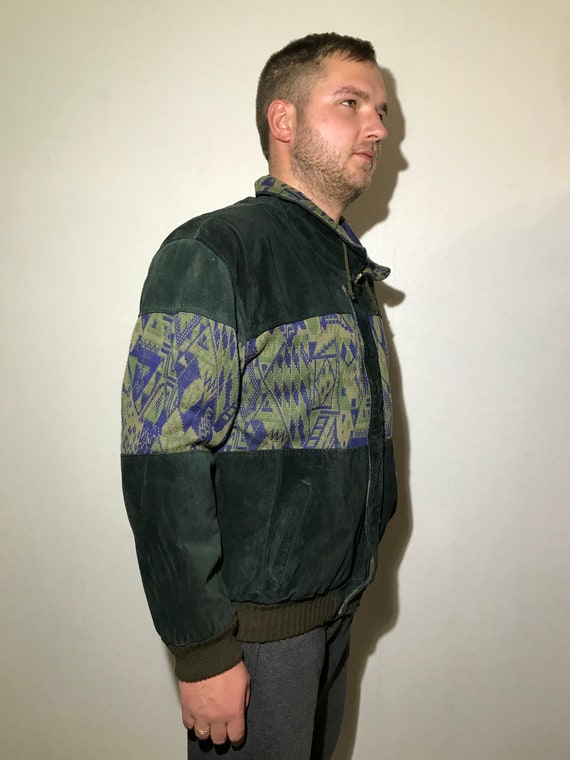 1980's Men's Vintage Chamois Green Leather Jacket… - image 2