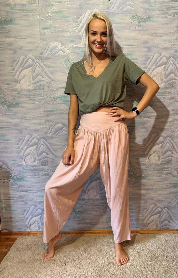 Vintage Turquoise Pale Pink Summer Pants High Waisted Ecco Beige