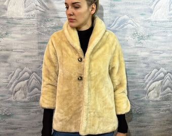 Vintage Penny Lane Beige Faux Fur Coat Women's Faux Fur Jacket Vegan Friendly Outerwear Winter Fashion Bohemian Coat Small to Medium Size