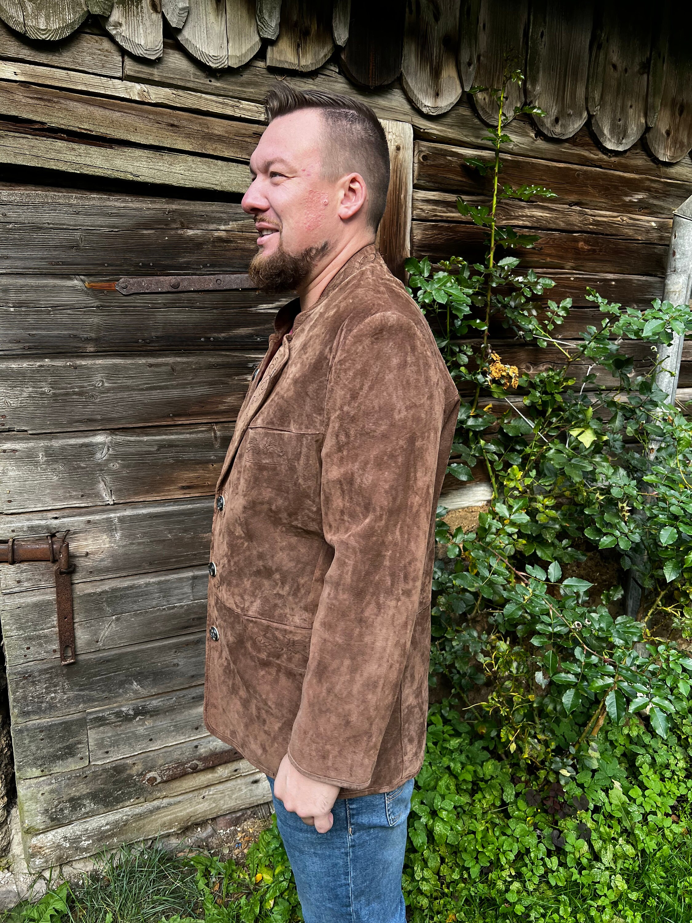 Brown Tyrolean Pure Wool Jacket with Coin Button Detail - S