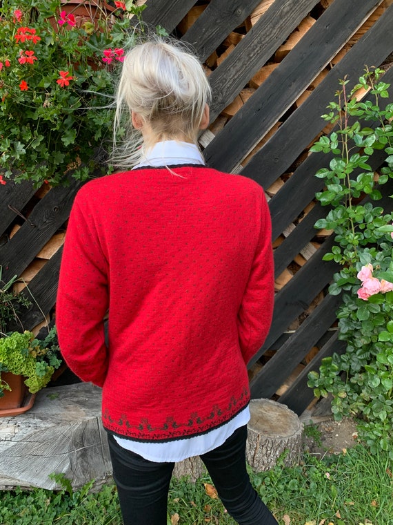 Vintage Knitted Austrian Cardigan SchurWool Red C… - image 3