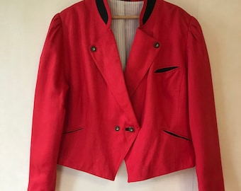 Red Women Jacket Fitted Trachten Blazer Red Loden Jacket Bawarian Jacket Austria Tyrolean Cropped Dirndl Jacket Extra Large Size