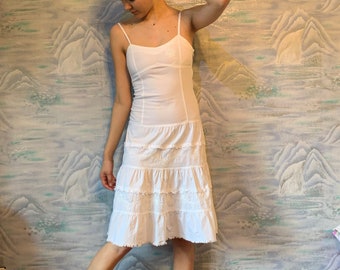 White Summer Cotton Dress Spagety Straps Beach Party Dress White Festival Dress Size Small Size