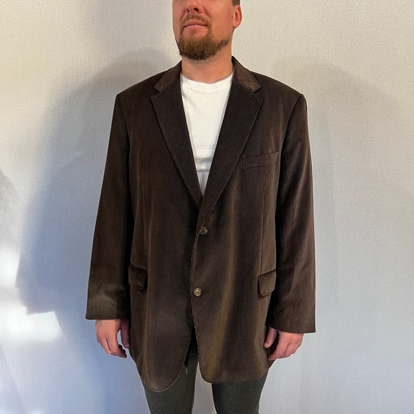 Brown Striped velvet blazer Velveteen sport coat Men's formal jacket Urban casual jacket Single button gothic pea coat XXL Size