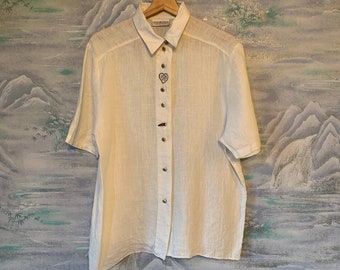 Vintage Dirndl Short Sleeve Austrian Women Blouse Traditional Bavarian White Blouse Tyrolean Oktoberfest Blouse Size Large
