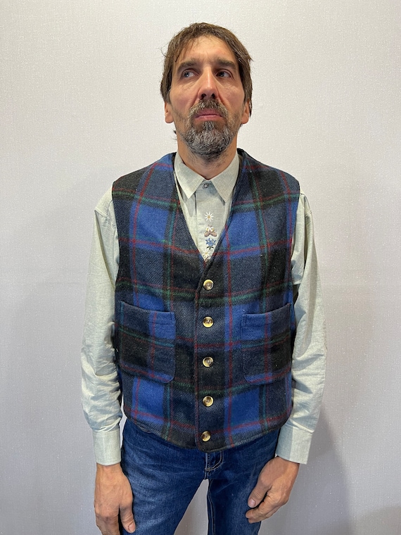 Vintage Tartan Plaid Mens Vest Blue Checkered Vest Wool Gentleman s Waistcoat Plaid Warm Vest Size Extra Large Etsy UK