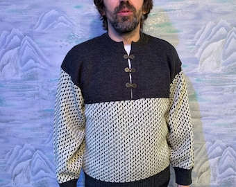 Knitted Wool Sweater Nordic Winter Ski Jumper Gray Akryl Ski Pullover Norwegian Pullover Medium Size Sweater