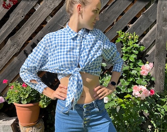 checked shirt with tie up