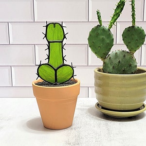 ORIGINAL Stained Glass Potted Male Cactus (Cocktus)