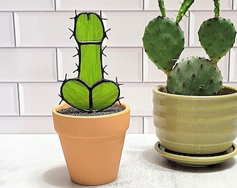 ORIGINAL Stained Glass Potted Male Cactus (Cocktus)