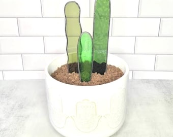 Minimalist Stained Glass Cactus Garden