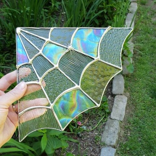Large Stained Glass Spider Web Corner Sun Catcher