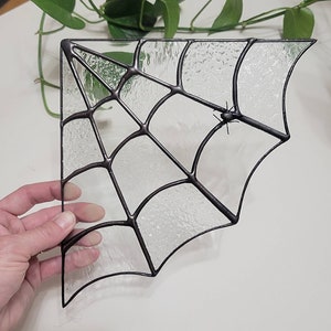 Large Stained Glass Spider Web Corner Sun Catcher with Spider