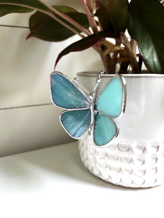 Stained Glass Butterfly Plant Pot Hanger, Plant Clip Garden Houseplant decor