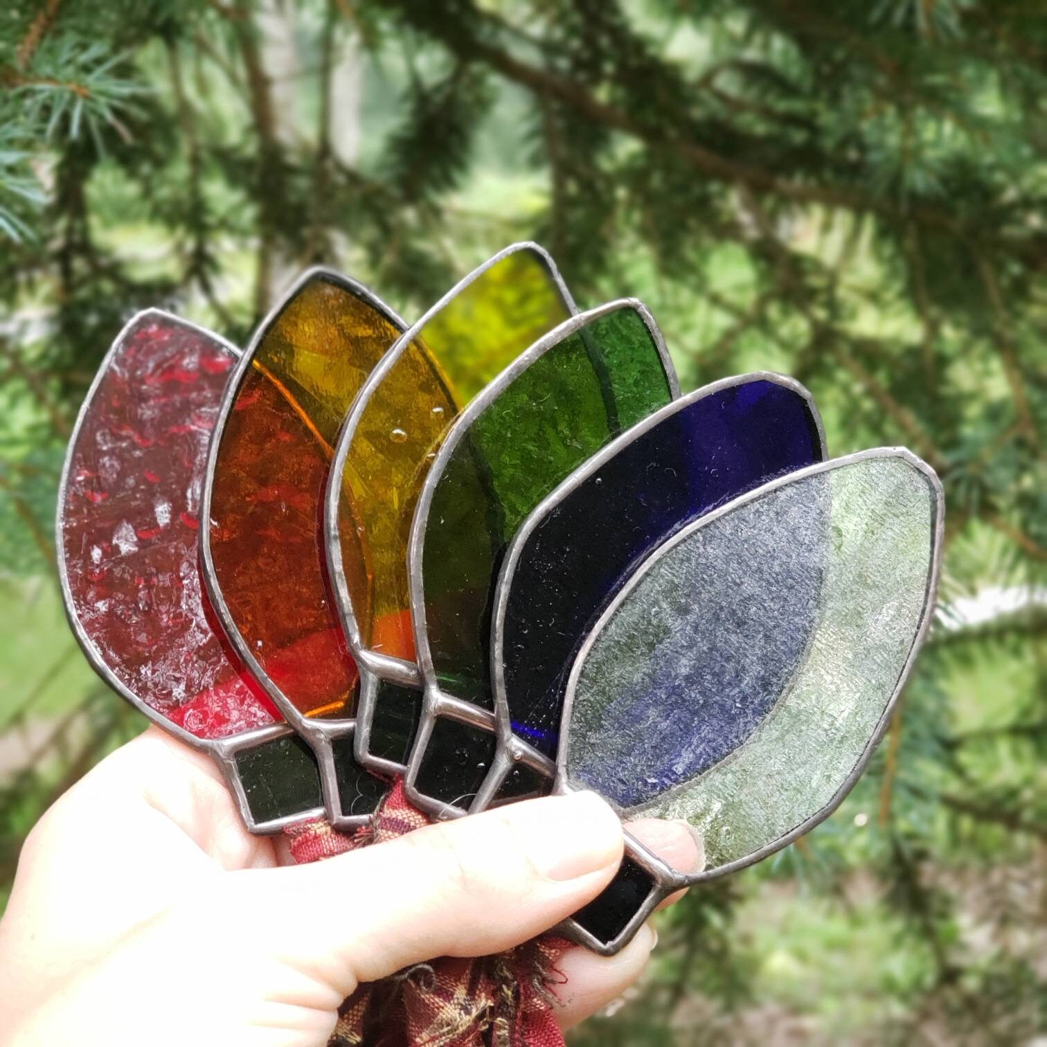 Upcycled Church Glass Set of 6 Christmas Light Bulb Stained Glass